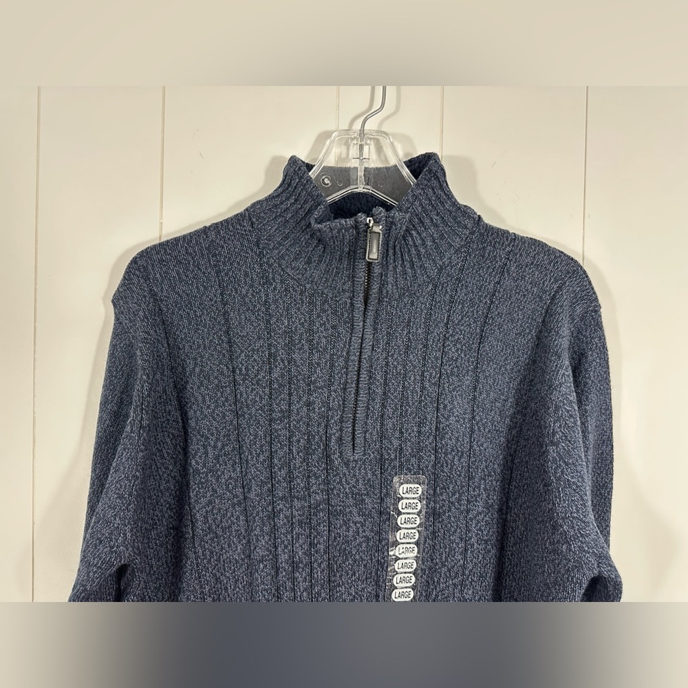 NWT Oscar De La Renta Mens Sz L Blue Preppy Academia 1/4 Zip Ribbed Knit Sweater - Picture 3 of 9